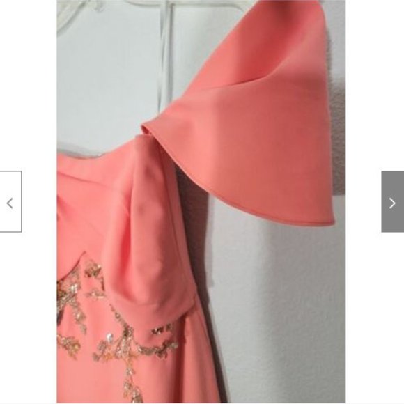 NWT Marchesa Notte Coral Off Shoulder Embellished Crepe Gown Dress 4 - Picture 6 of 11